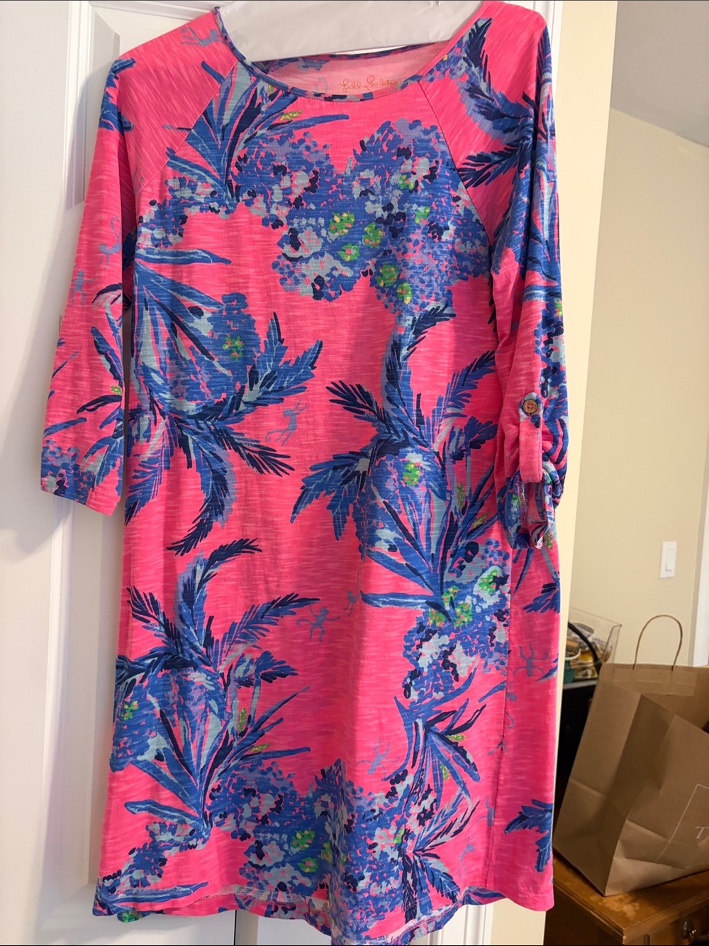 Lilly Pulitzer Hot Pink & Blue Tropical Shift Dress